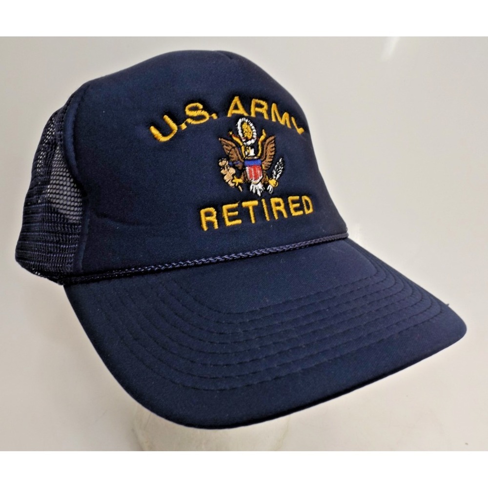US ARMY Nissun Cap Retired Large Embroidered Logo Adjustable Mesh Trucker Cap